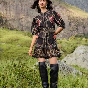 Farm Rio Black Belle Garden Mini Dress